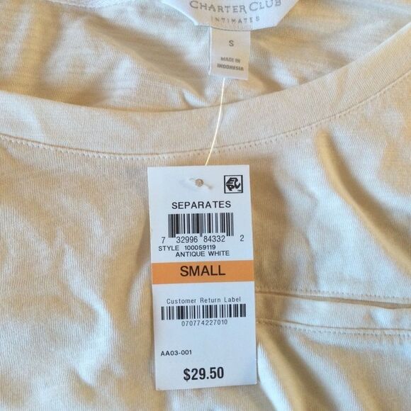 NWT Charter Club Women’s Sz S Cream PJ Top - Picture 6 of 7